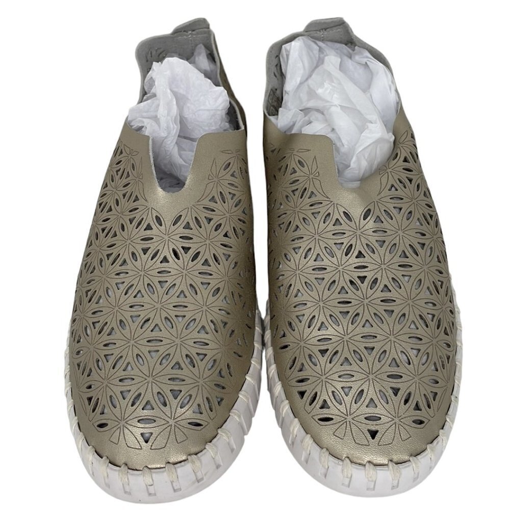 Ilse Jacobsen Hornbaek Women's Slip on Shoes Cut Out Floral Gold Size 41
